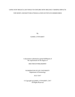 USING NEW MOLECULAR TOOLS to EXPLORE HOW ORGANIC FARMING IMPACTS TOP-DOWN and BOTTOM-UP REGULATION of POTATO HERBIVORES by KARO