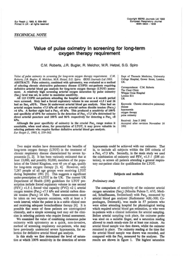 Value of Pulse Oximetry in Screening for Long-Term Oxygen Therapy Requirement