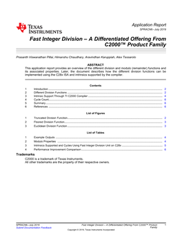 Fast Integer Division – a Differentiated Offering from C2000 Product Family