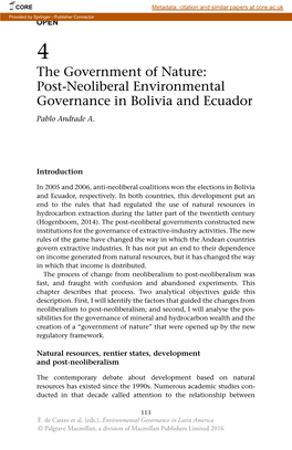 Post-Neoliberal Environmental Governance in Bolivia and Ecuador Pablo Andrade A