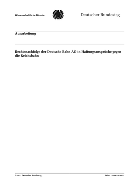 Rechtsnachfolge Der Deutsche Bahn AG in Haftungsansprüche Gegen Die Reichsbahn