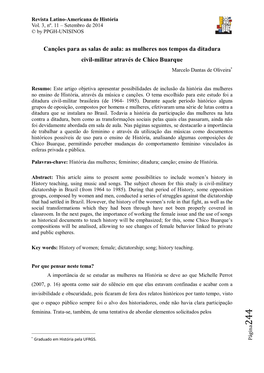 As Mulheres Nos Tempos Da Ditadura Civil-Militar Através De Chico Buarque Marcelo Dantas De Oliveira