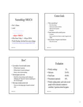 Neuroethlogy NROC34 Course Goals How? Evaluation