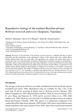 Reproductive Biology of the Southern Brazilian Pitviper Bothrops