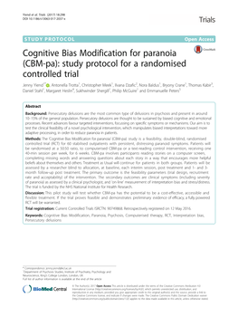 Cognitive Bias Modification for Paranoia (CBM-Pa)