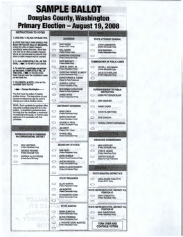 SAMPLE BALLOT Douglas County, Washington Primary Election - August 19, 2008 INSTRUCTIONS to VOTER