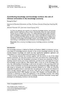 The Role of Chinese Universities in the Knowledge Economy Shuang-Ye Chen*