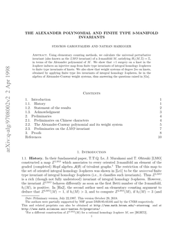 The Alexander Polynomial and Finite Type 3-Manifold Invariants 3