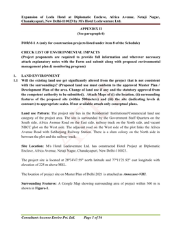 Expansion of Leela Hotel at Diplomatic Enclave, Africa Avenue, Netaji Nagar, Chanakyapuri, New Delhi-110023 by M/S Hotel Leelaventure Ltd