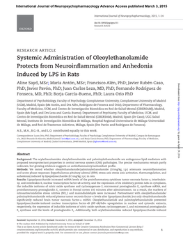 Systemic Administration of Oleoylethanolamide Protects from Neuroinflammation and Anhedonia Induced by LPS in Rats