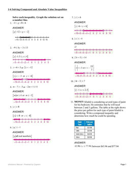 Solve Each Inequality. Graph the Solution Set on a Number Line. 1