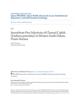 Invertebrate Prey Selectivity of Channel Catfish (Ictalurus Punctatus) in Western South Dakota Prairie Streams Erin D