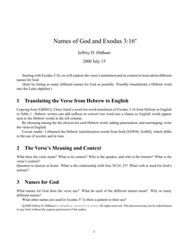 Names of God and Exodus 3:16