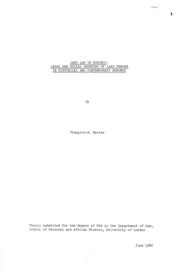 Land Law in Burundi: Legal and Social Ordering of Land Tenure in Historical and Contemporary Burundi