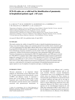 ICD-10 Codes Are a Valid Tool for Identification of Pneumonia In