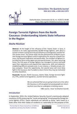 Foreign Terrorist Fighters from the North Caucasus: Understanding Islamic State Influence in the Region