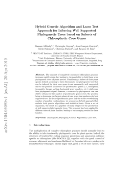 Hybrid Genetic Algorithm and Lasso Test Approach for Inferring Well Supported Phylogenetic Trees Based on Subsets of Chloroplastic Core Genes