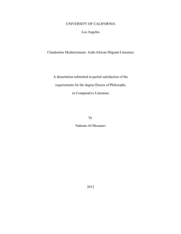 Arab-African Migrant Literature a Dissertation