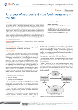 An Aspect of Nutrition and Main Food Sweeteners in the Diet