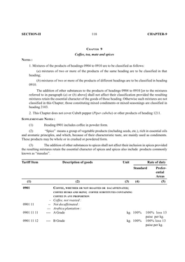 118 SECTION-II CHAPTER-9 Coffee, Tea, Mate and Spices 1. Mixtures Of