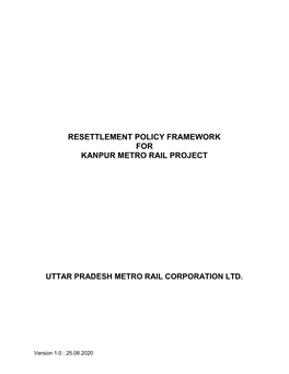 Resettlement Policy Framework for Kanpur Metro Rail Project