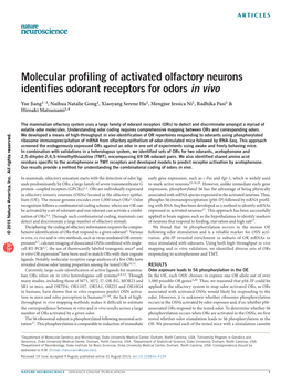 Jiang Et Al., 2015. Molecular [Profiling of Activated Olfactory Neurons