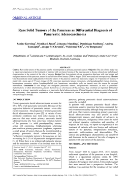 Rare Solid Tumors of the Pancreas As Differential Diagnosis of Pancreatic Adenocarcinoma