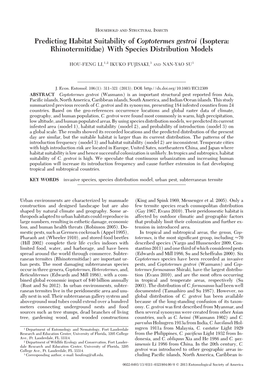 Predicting Habitat Suitability of Coptotermes Gestroi (Isoptera: Rhinotermitidae) with Species Distribution Models