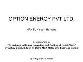 OPTION ENERGY PVT LTD. HANSI, Hissar, Haryana