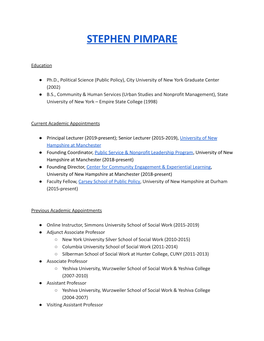 Stephen Pimpare CV