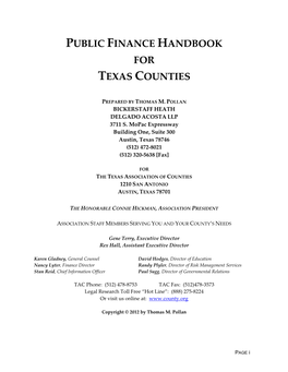 Public Finance Handbook for Texas Counties