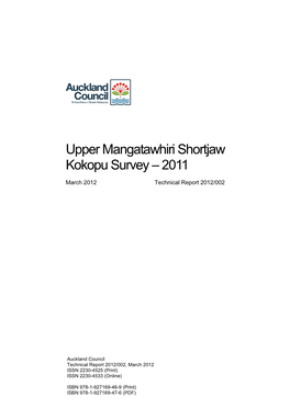 Upper Mangatawhiri Shortjaw Kokopu Survey – 2011