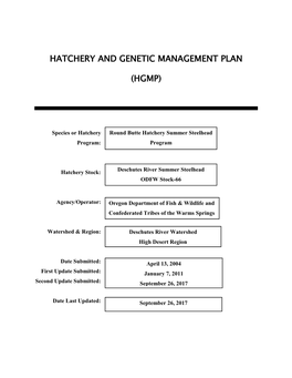 Round Butte Hatchery Summer Steelhead Program: Program