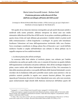 Maria Luisa Ceccarelli Lemut - Stefano Sodi Il Sistema Pievano Nella Diocesi Di Pisa Dall'età Carolingia All'inizio Del XIII Secolo*