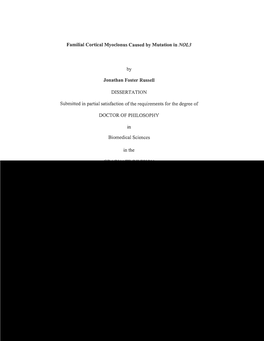 Familial Cortical Myoclonus Caused by Mutation in NOL3 by Jonathan Foster Rnsseil DISSERTATION Submitted in Partial Satisfaction