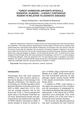 Forest Dormouse (Dryomys Nitedula, Rodentia, Gliridae) – a Highly Contagious Rodent in Relation to Zoonotic Diseases