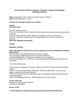 Core Software Blocks in Quantum Chemistry: Tensors and Integrals Workshop Program