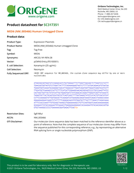 MED6 (NM 005466) Human Untagged Clone – SC317351 | Origene