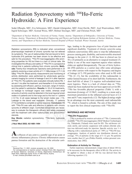 Radiation Synovectomy with 166Ho-Ferric Hydroxide: a First Experience