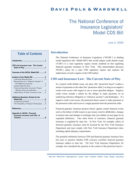 The National Conference of Insurance Legislators' Model CDS Bill
