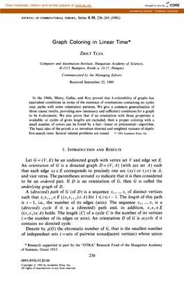 Graph Coloring in Linear Time*