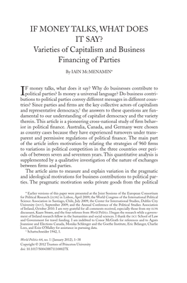 IF MONEY TALKS, WHAT DOES IT SAY? Varieties of Capitalism and Business Financing of Parties