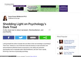 Shedding Light on Psychology's Dark Triad | Psychology Today