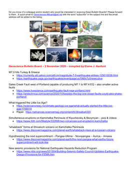 Geoscience Bulletin Board – 2 November 2020 – Compiled by Elaine J