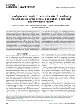 Use of Genomic Panels to Determine Risk of Developing Type 2 Diabetes in the General Population: a Targeted Evidence-Based Review
