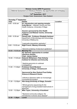 1 Webster Centre-QRW Programme National Symposium on Infectious Diseases: Key Opportunities and Emerging Therapies 7-8Th Septemb