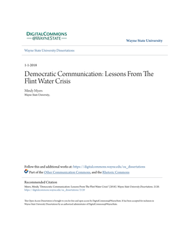 Lessons from the Flint Water Crisis Mindy Myers Wayne State University