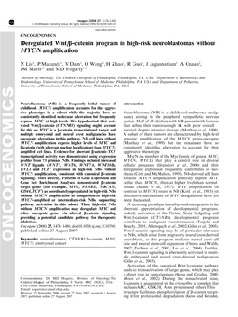 Deregulated Wnt/Β-Catenin Program in High-Risk Neuroblastomas Without