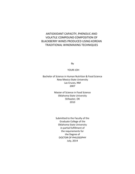 Antioxidant Capacity, Phenolic and Volatile Compound Composition of Blackberry Wines Produced Using Korean Traditional Winemaking Techniques