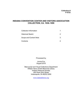 Indiana Convention Center and Visitors Association Collection, Ca. 1936–1999